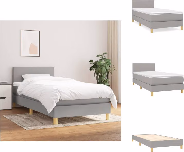 vidaXL Letto a molle con materasso grigio chiaro 100x200 cm in tessuto - Letti & strutture letto