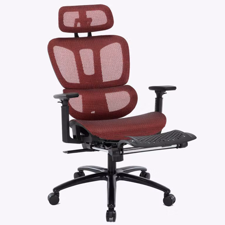 Sedia da ufficio dal design moderno con rivestimento in mesh e poggiapiedi, sedia girevole ergonomica con supporto per il collo e la zona lombare, sedia da gaming con schienale in rete traspirante e funzione reclinabile, colore: nero/rosso