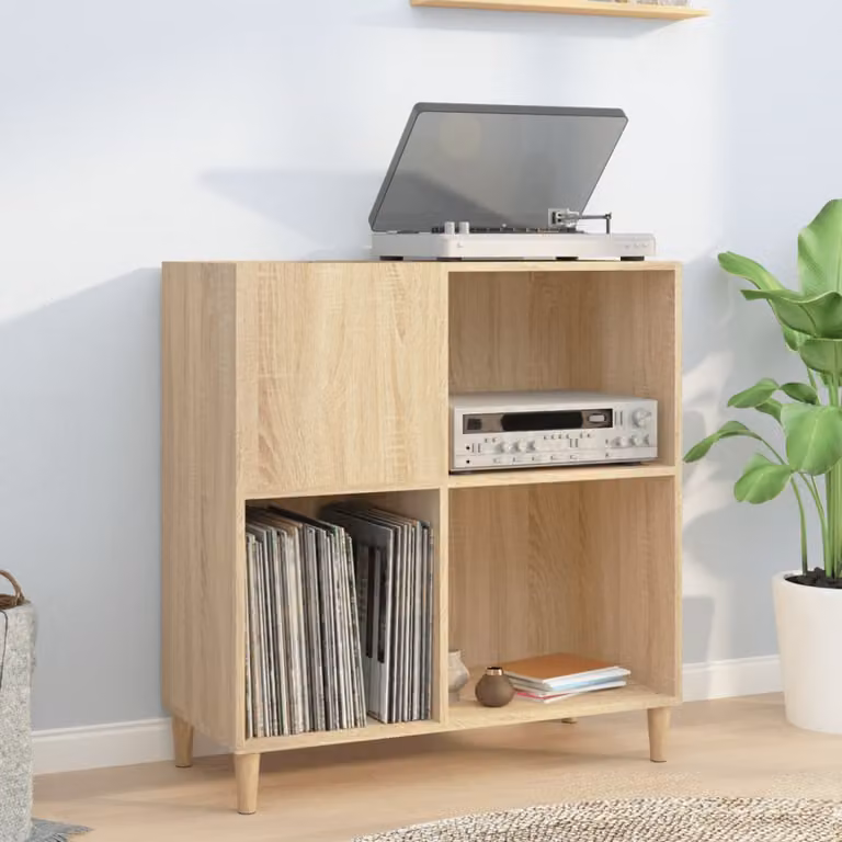 vidaXL Mobile Porta Dischi in Legno Multistrato Rovere Sonoma, Colore Marrone/Beige, L 84,5 cm x P 38 cm x H 89 cm