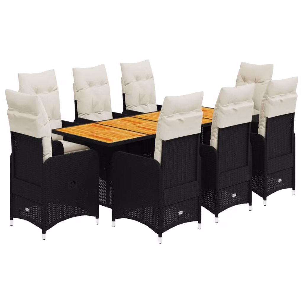 Set Bistrò da Giardino 9 pz con Cuscini in Polyrattan Nero