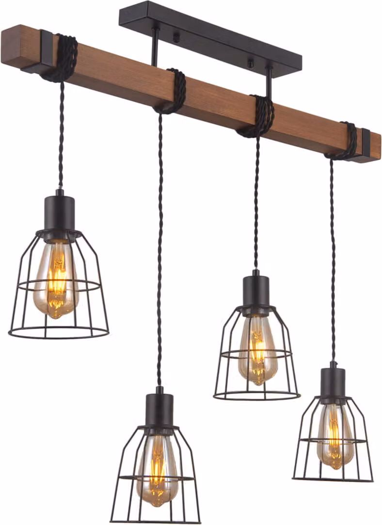 Lampadario Reda nero opaco-legno scuro 4xE27x40W, legno, dimensioni: 75x80x14 cm, IP20, Italux