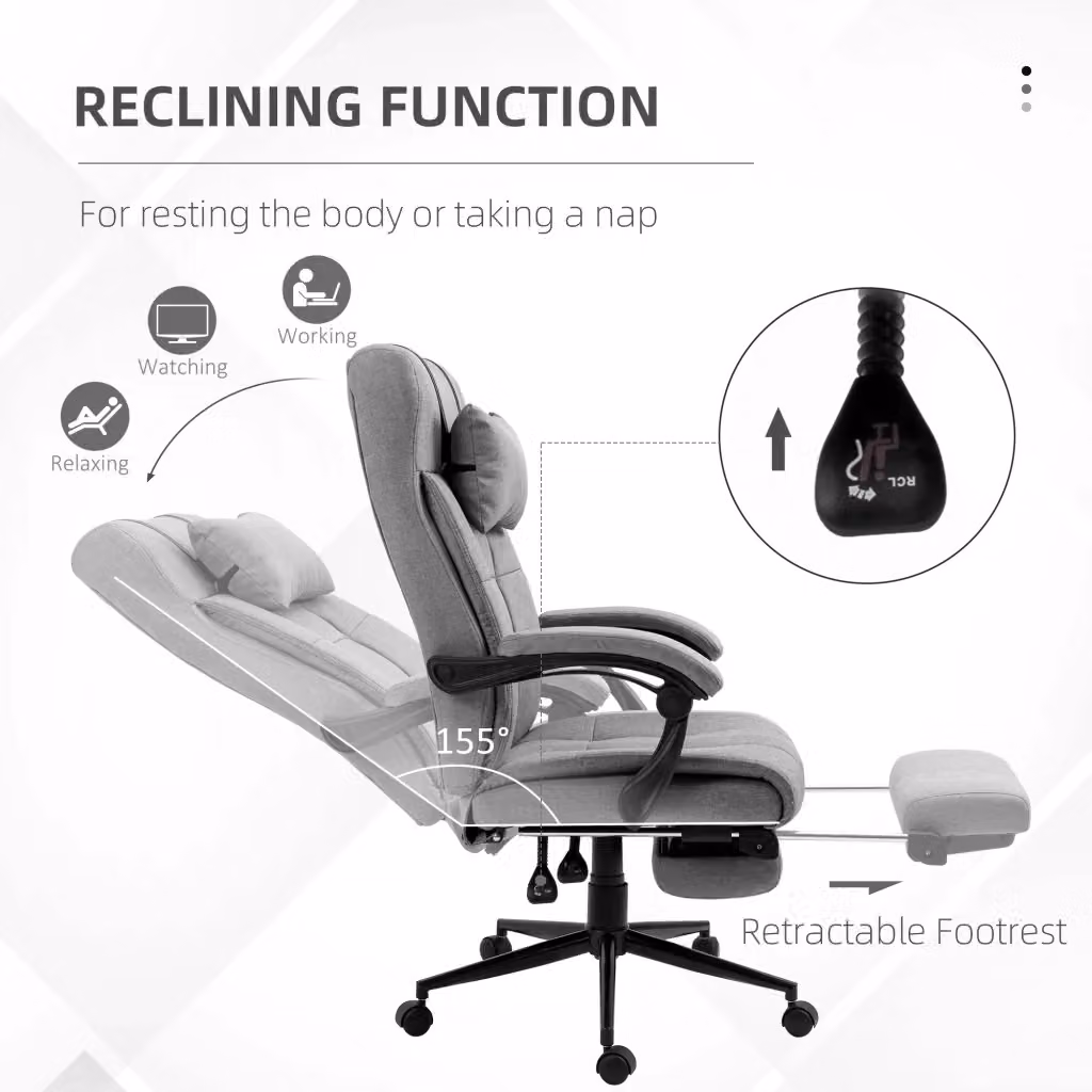 Sedia da ufficio ergonomica REDOM con poggiatesta e ruote, rivestimento in lino grigio chiaro, L/P/H: 66 x 76 x 112-120 cm – 2