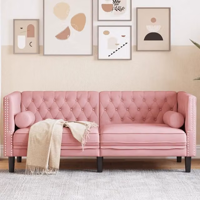Divano Chesterfield a 2 posti vidaXL in velluto rosa con cuscini inclusi