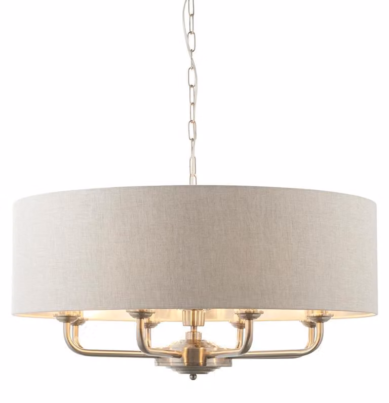 Lampada a sospensione HIGHCLERE cromata lucida 8xE14x15W con rivestimento in tessuto, dimensioni: 174,5x70x70 cm, IP20, Endon