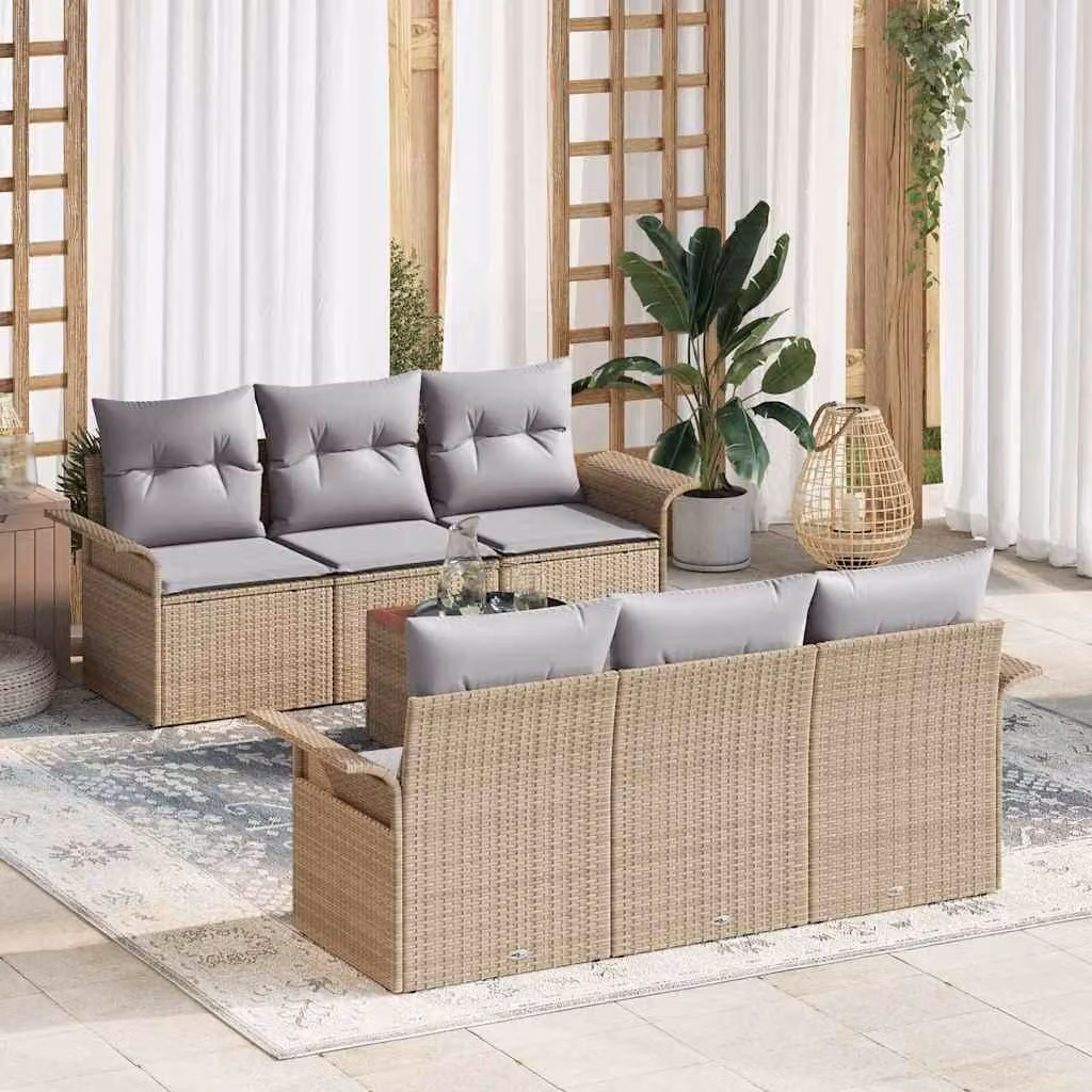 Maison Exclusive - Set Divano da Giardino con cuscino 7 pcs Beige polyrattan