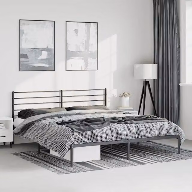 Giroletto con Testiera-Struttura Letto con testiera in Metallo Nero 183x213 cm 707973