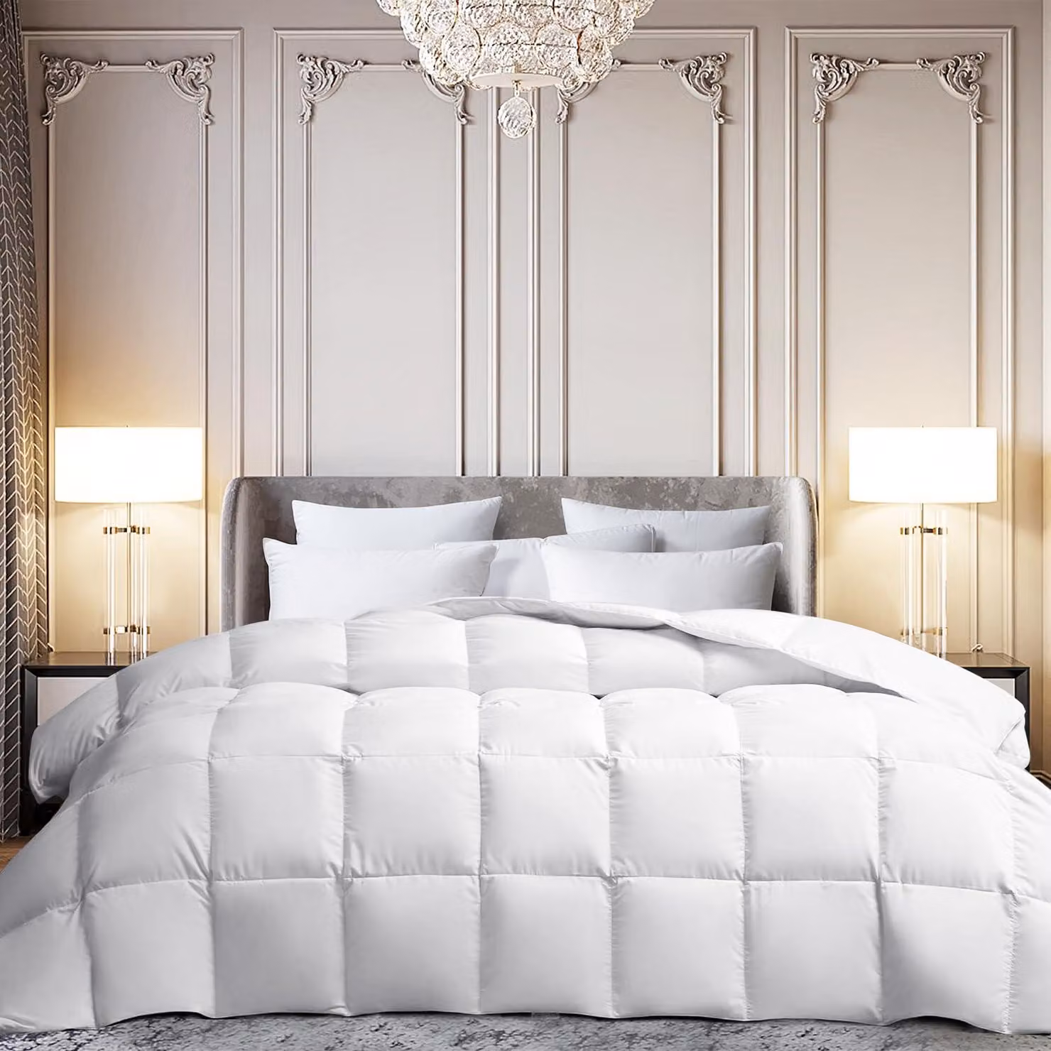 Copertura per letto matrimoniale, imbottitura in fibra di piumino d'oca bianca, dimensioni 269x228 cm