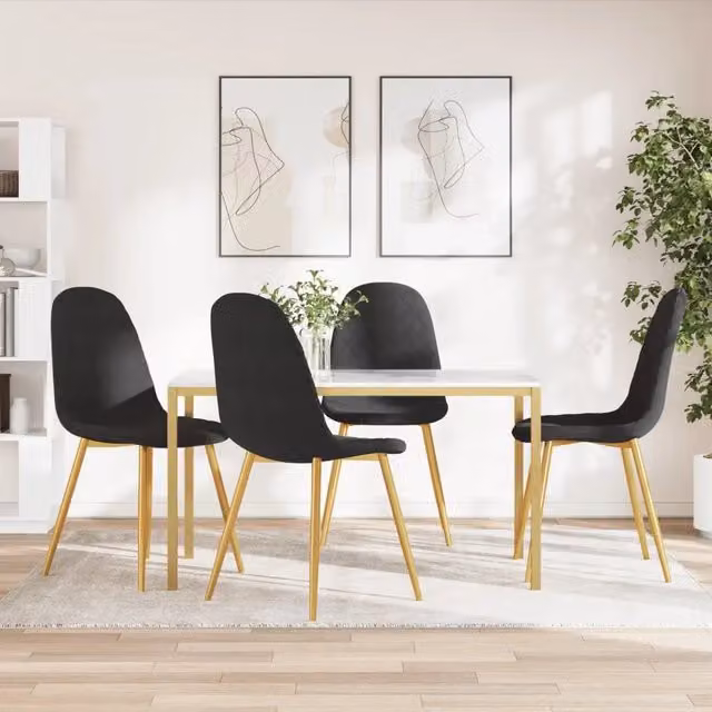 Set di 4 sedie da pranzo vidaXL in velluto nero con dettagli oro e struttura in metallo per cucina e soggiorno