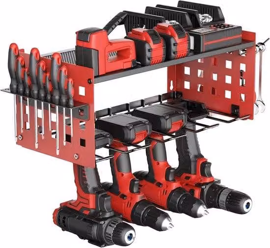 Scaffale portautensili a 2 ripiani, rosso, per garage e officina