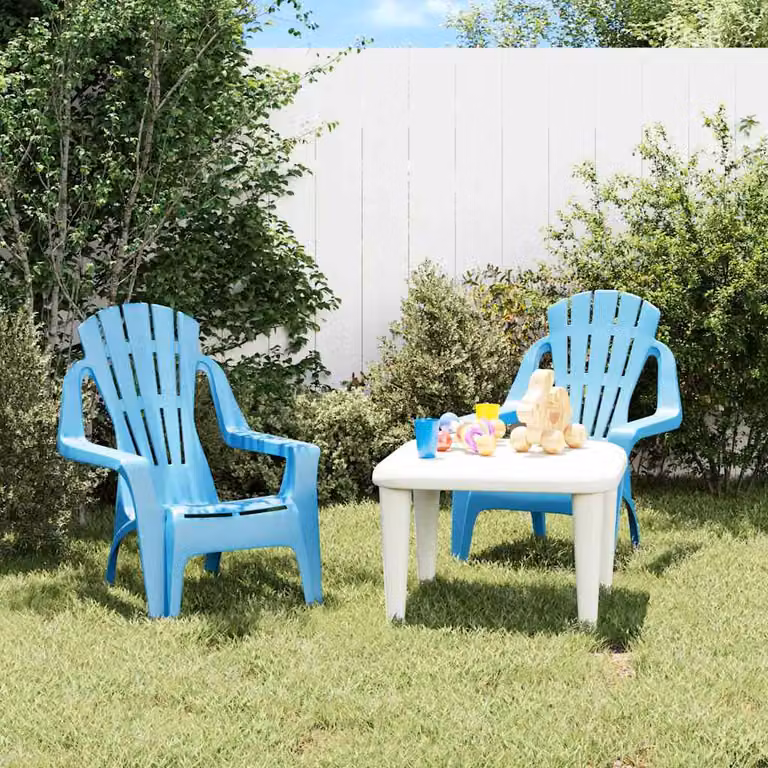 Set di 2 sedie da giardino per bambini vidaXL in plastica blu con effetto legno L: 37 cm, P: 34 cm, H: 44 cm