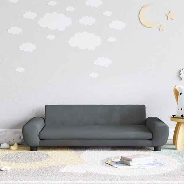 Divanetto per bambini Design Mania in velluto grigio con struttura in legno di pino L/P/H: 100 x 54 x 33 cm – 1