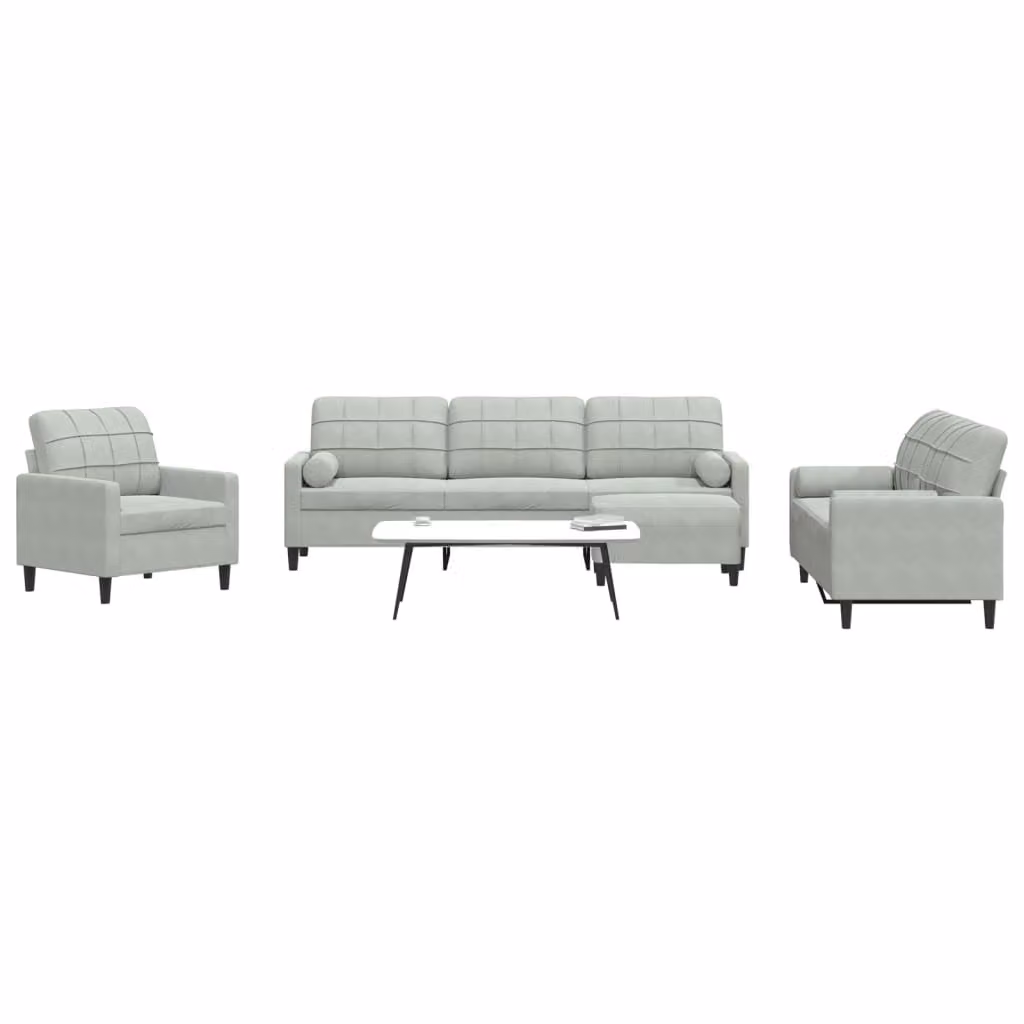 vidaXL Set di Divani Moderno 4 Pezzi in Velluto Grigio con Cuscini e Pouf