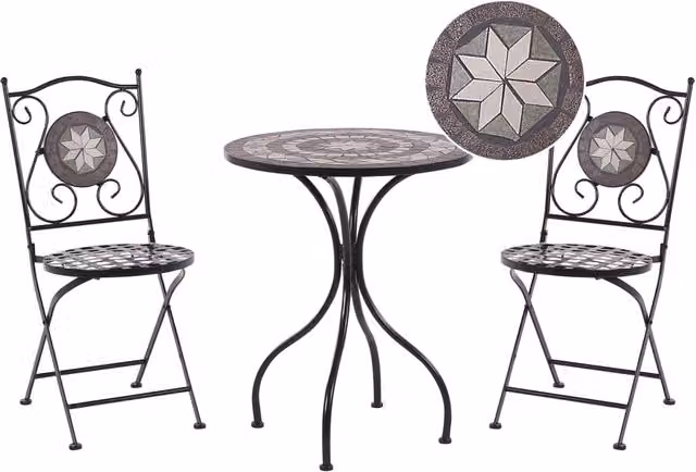 Set da bistrot da giardino BELIANI in metallo nero con tavolo e sedie pieghevoli in stile vintage e piastrelle in ceramica a mosaico geometrico per esterno