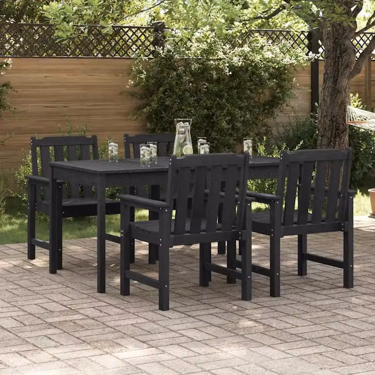 Set di 4 sedie da giardino vidaXL in polietilene nero con braccioli per esterno e terrazza