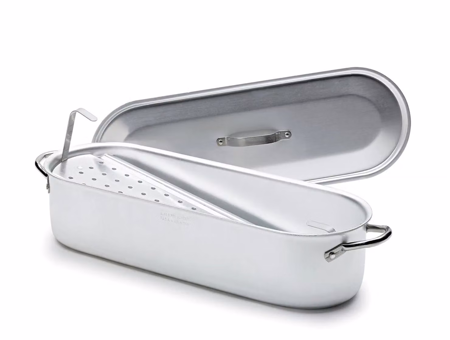 Pescera in alluminio con griglia, coperchio e maniglie in acciaio Inox, dim.60x17cm