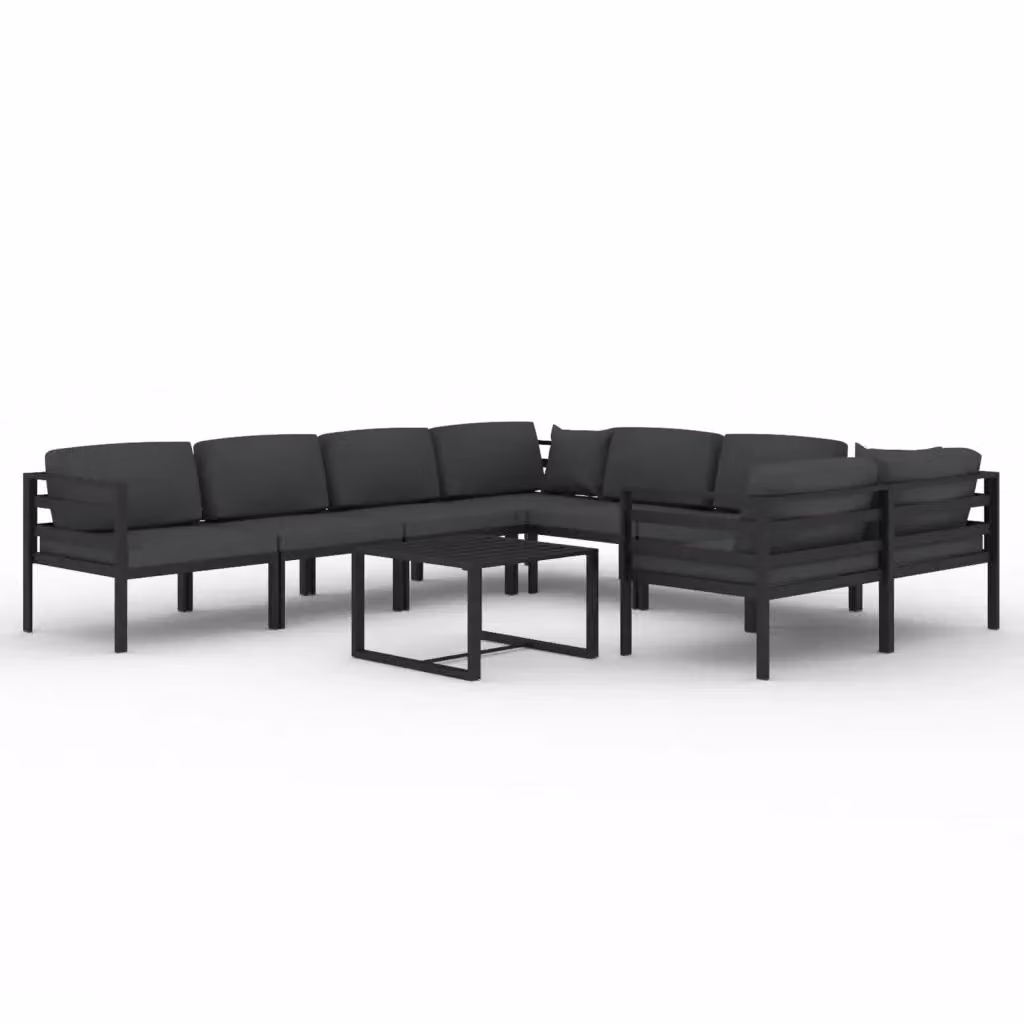 vidaXL Set Divani da Giardino 9 pz in Alluminio Antracite con Cuscini e Tavolino – 2
