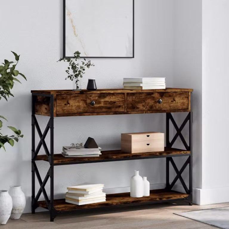 vidaXL Tavolo Consolle in Legno Rovere Fumo e Metallo, Stile Industrial, L 100 x P 28 x H 75 cm