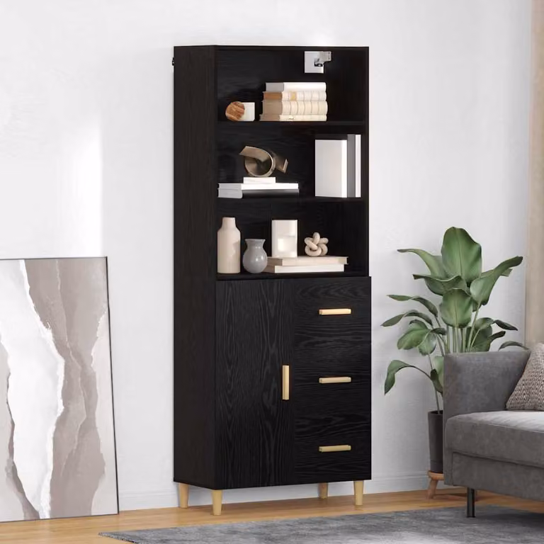 Credenza moderna vidaXL in legno MDF nero con ante e ripiani, L/P/H: 69,5 x 32,5 x 180 cm