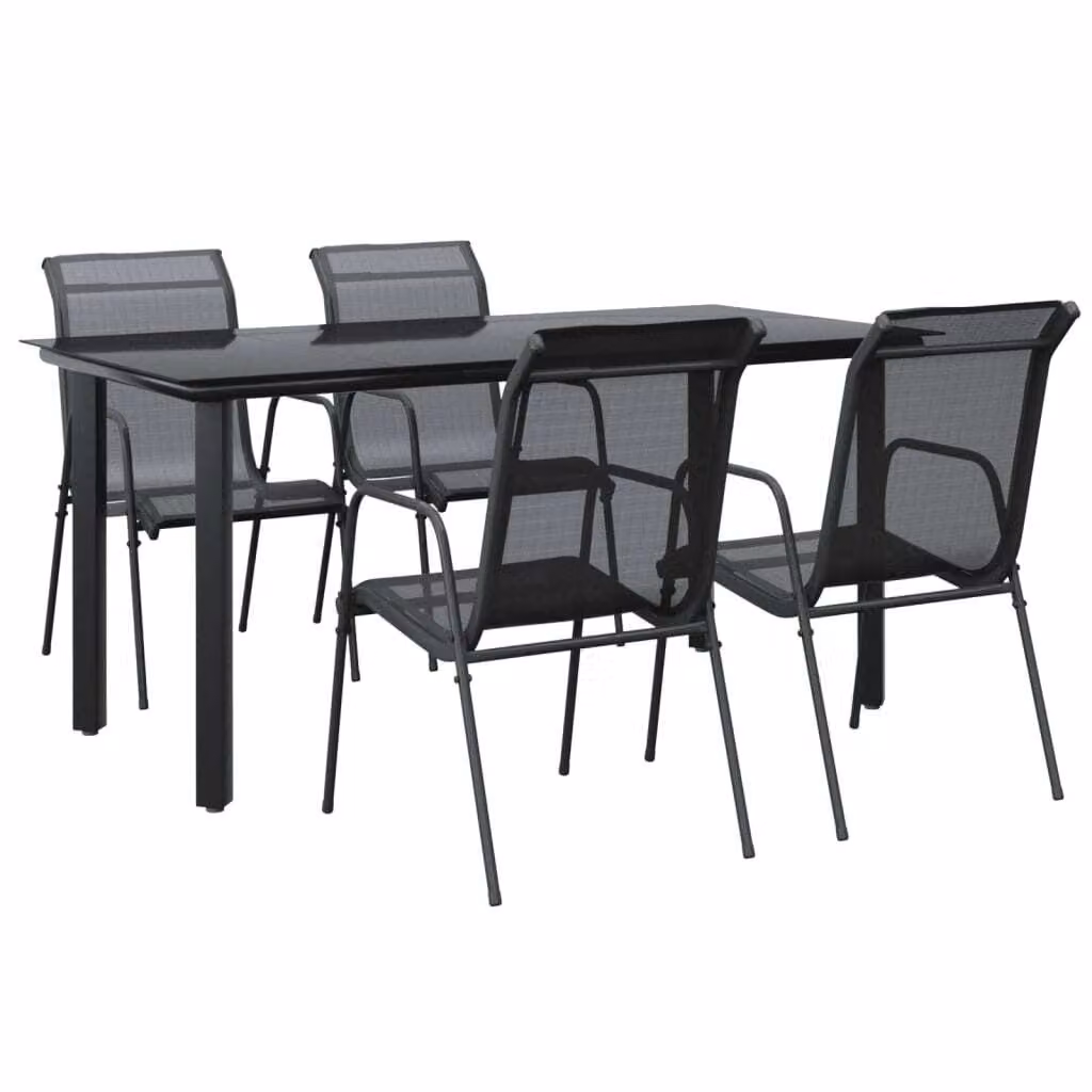 Set da Pranzo da Giardino 5 pz Nero in Acciaio e Textilene