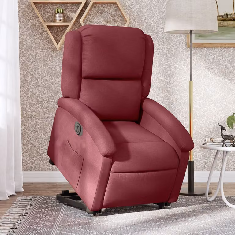 Poltrona Alzapersona Reclinabile Elettrica vidaXL in Tessuto Rosso con Braccioli