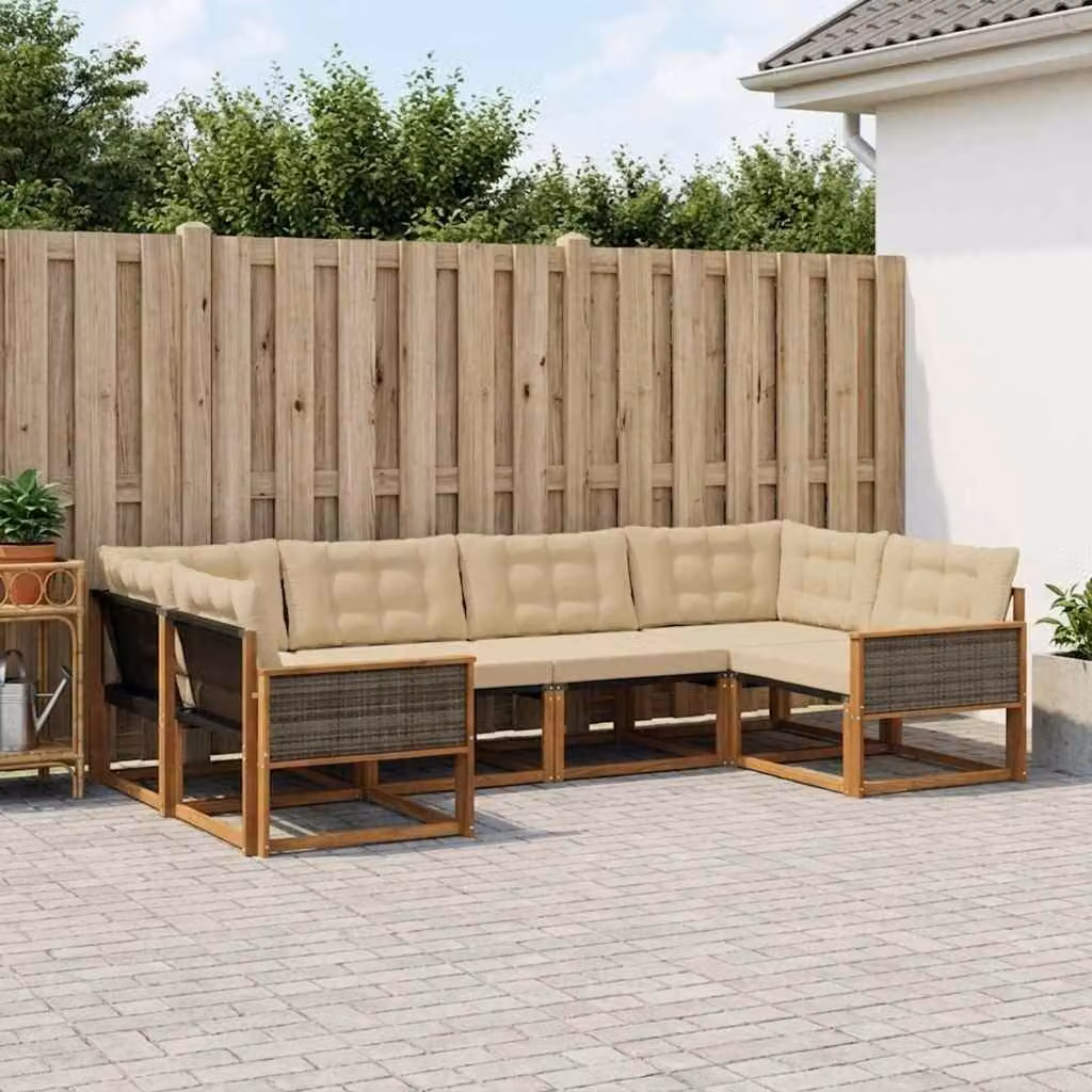 Set di divani da esterno vidaXL 6 pz in legno di acacia e textilene, colore beige e sabbia