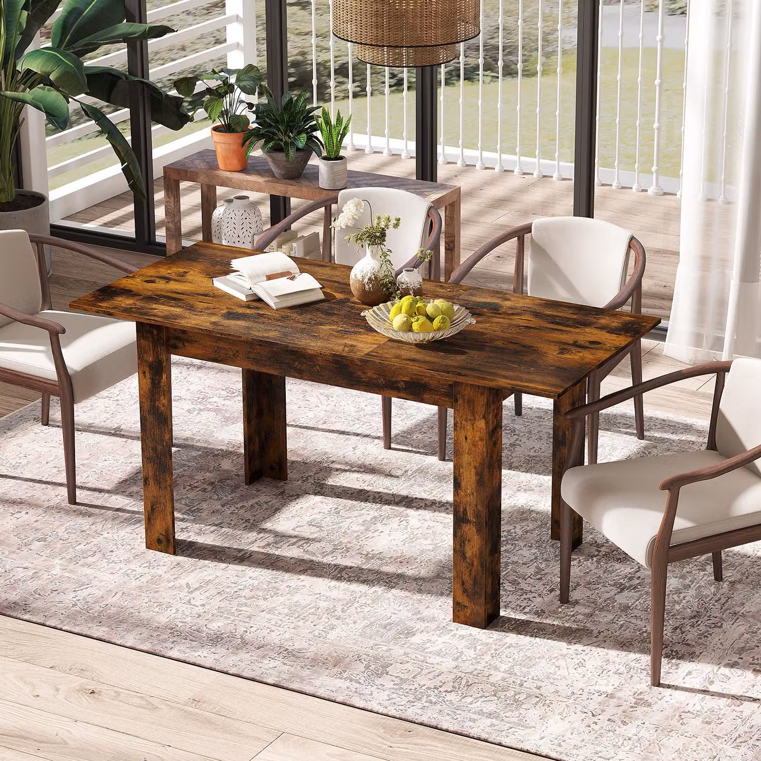 COSTWAY Tavolo da pranzo allungabile 158 x 70 cm, tavolo da cucina Tavolo da pranzo per 4-6 persone fino a 110 kg, tavolo rettangolare Vintage Marrone