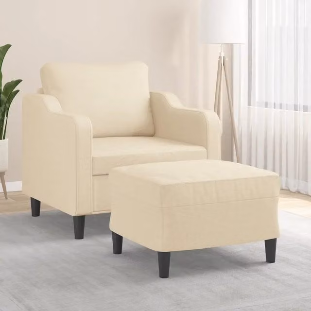 Poltrona con Poggiapiedi vidaXL in Tessuto Beige con Struttura in Metallo e MDF per Soggiorno