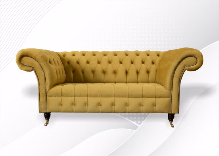 Chesterfield Design Luxus Polster Sofa Couch 2 Sitzer Garnitur Textil Gelb