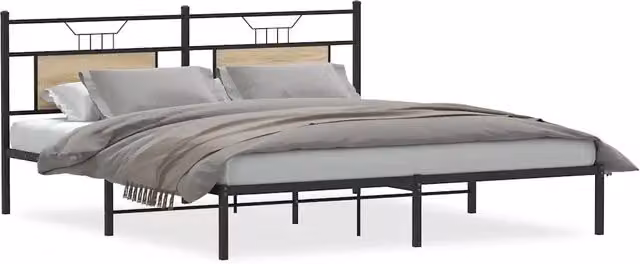 Letto matrimoniale moderno in Rovere Sonoma e metallo, L/P/H: 160 x 200 x 91.5 cm – 1