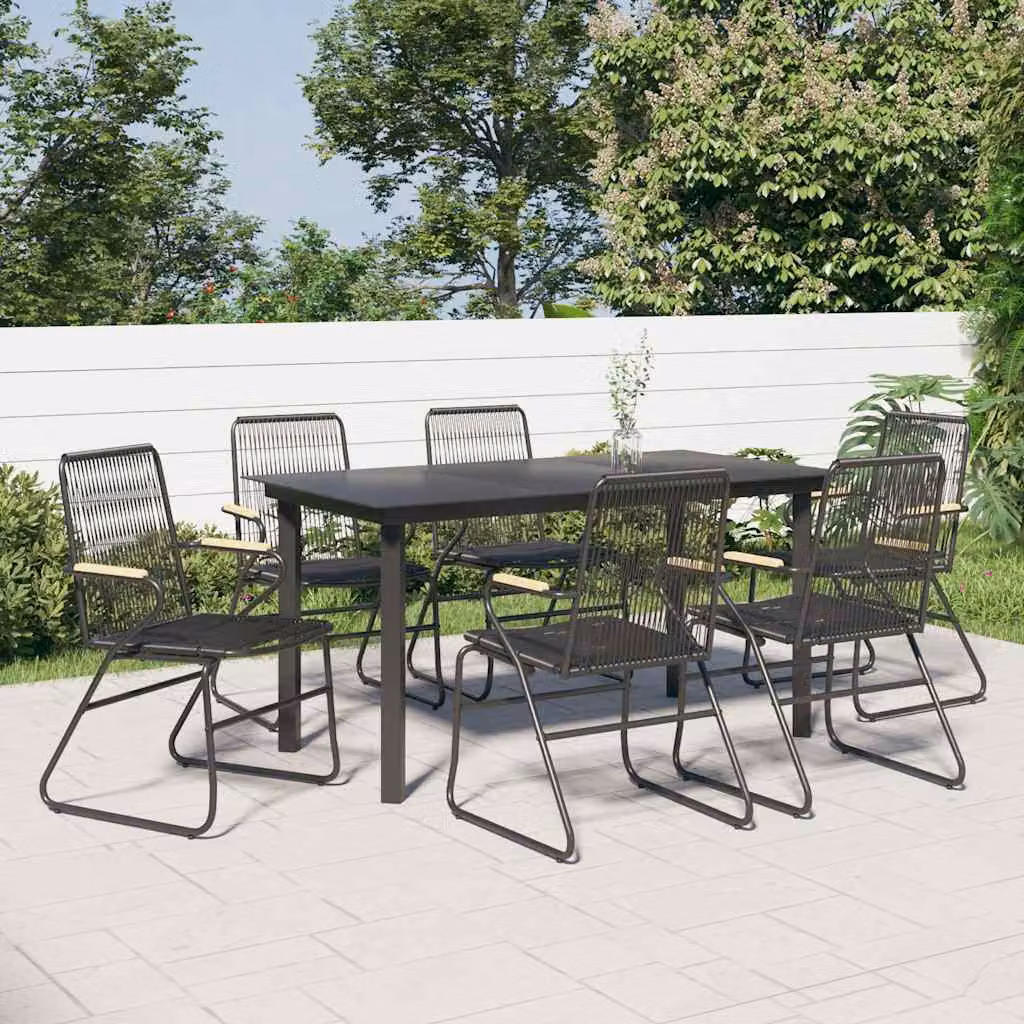 Set da pranzo da giardino vidaXL in rattan e vetro nero con 7 pezzi