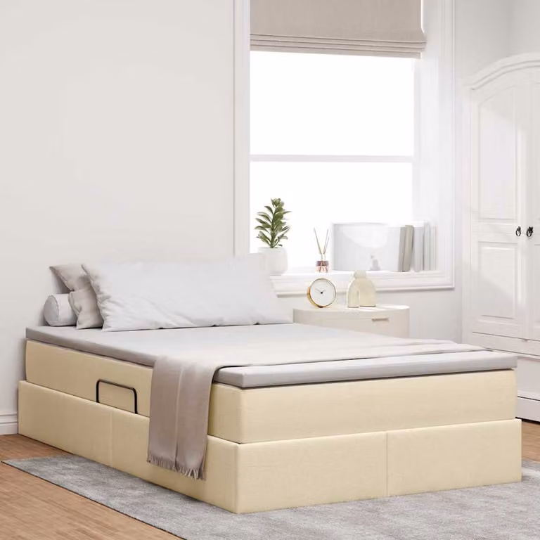 Letto con contenitore e materasso ibrido vidaXL in tessuto beige L/P/H: 200 x 120 x 48,5 cm