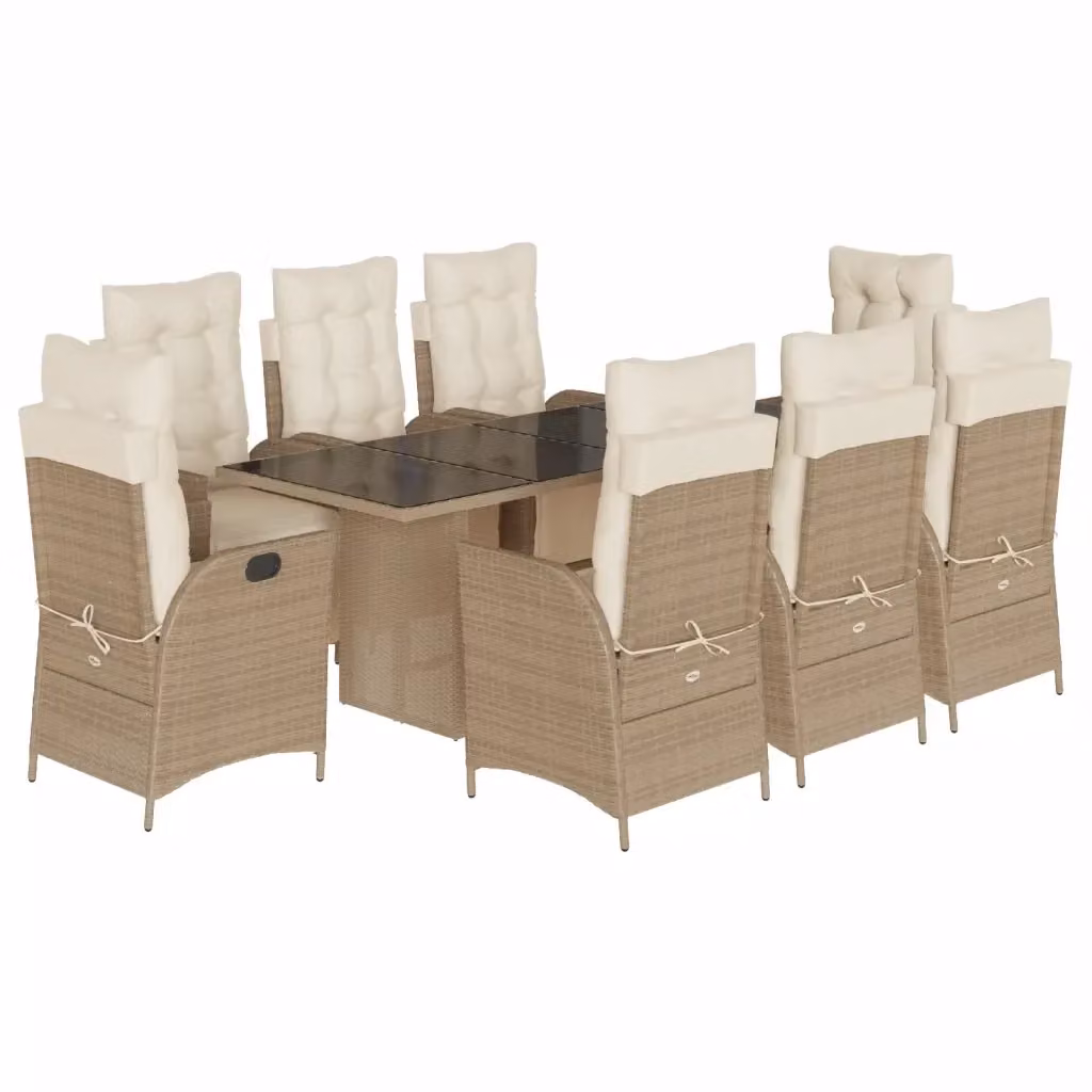 Set da Pranzo da Giardino 9 pz vidaXL in Polyrattan con Cuscini Beige e Piano in Vetro – 2
