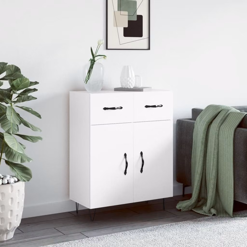Credenza bianca moderna vidaXL in legno e metallo, L: 69,5 cm, P: 34 cm, H: 90 cm