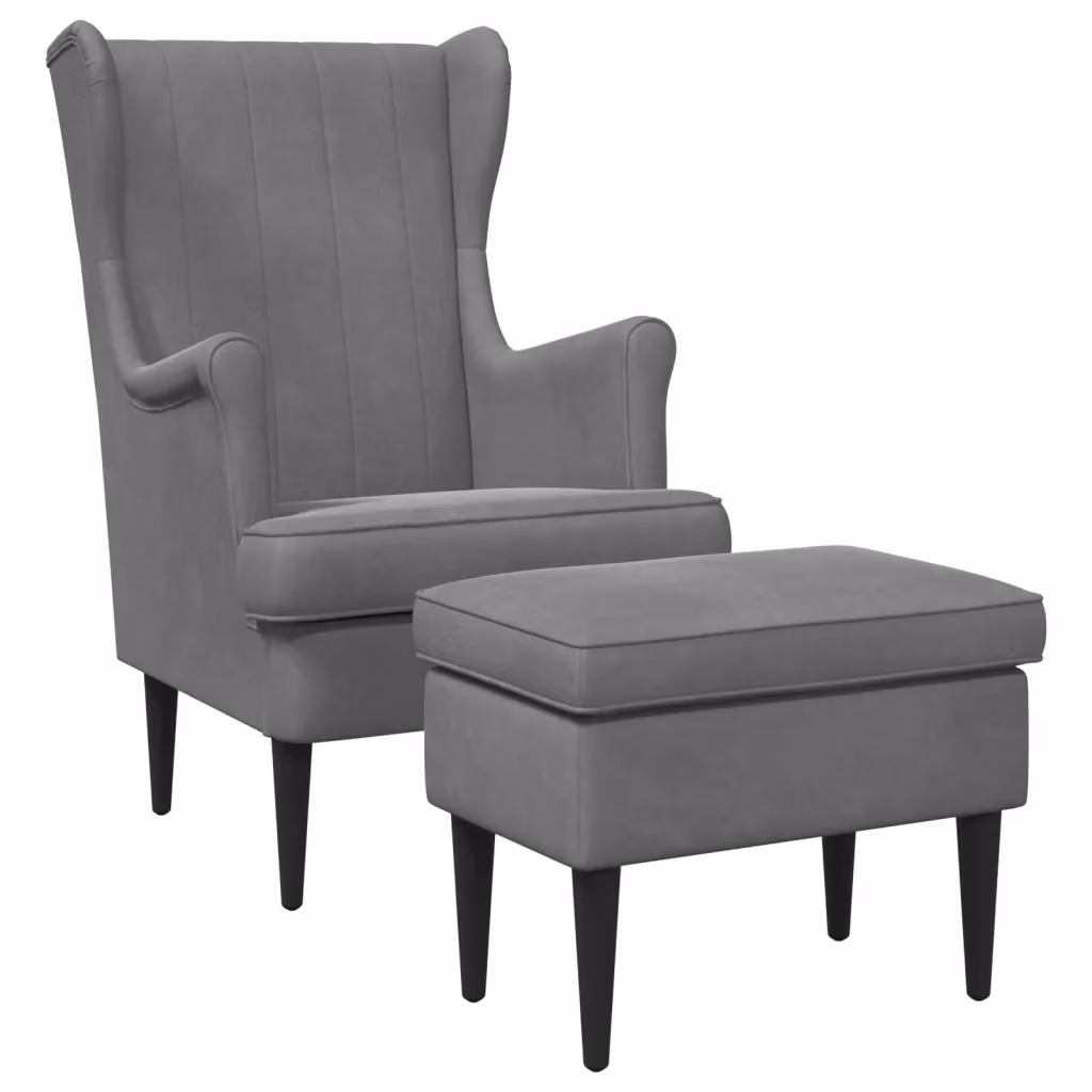 Set Poltrona con Ottoman vidaXL in Velluto Grigio con Braccioli e Struttura Moderna – 2