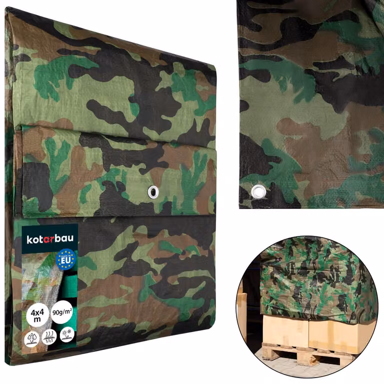 KOTARBAU® Telo Impermeabile Esterno Polietilene 4x4 m Motivo Mimetico 90 g/m² Telo Sotto Piscina Fuori Terra Telo Impermeabile
