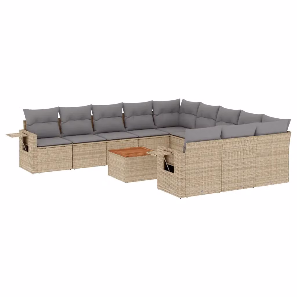 Set Divano da Giardino a L VIDAXL in Polyrattan con Cuscini Beige, 12 Posti – 2