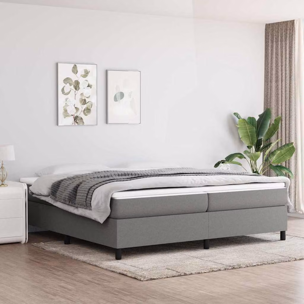 vidaXL Giroletto a Molle Ibrido con Materasso in Tessuto Grigio e Bianco L/P/H: 200 x 200 x 35 cm
