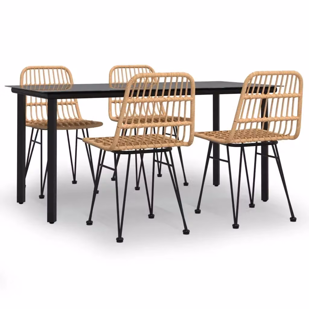Set da pranzo da giardino moderno vidaXL in 5 pezzi in polyrattan nero con tavolo in vetro – 2