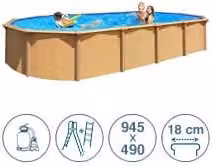 Piscina fuori terra rettangolare PISCINE ITALIA ABAK in acciaio effetto legno marrone L: 945 cm, P: 490 cm, H: 132 cm