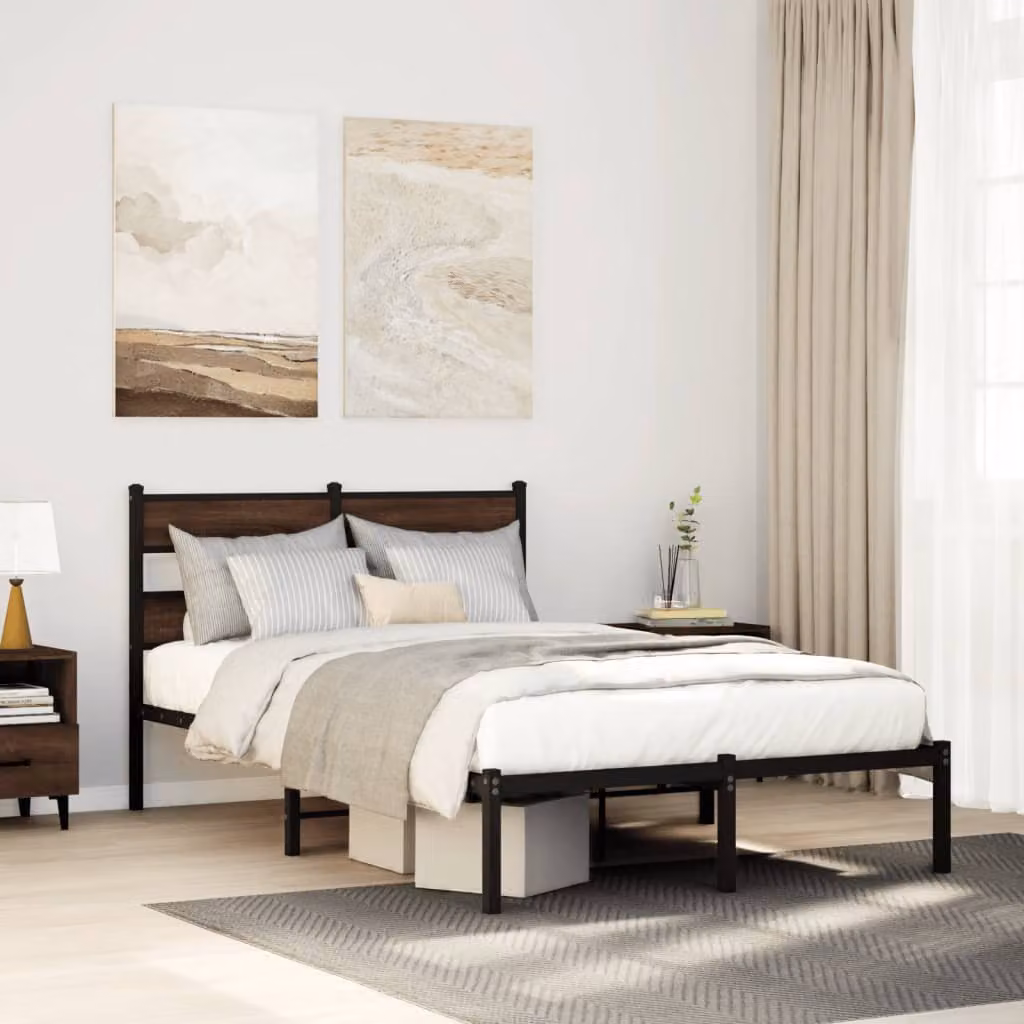 vidaXL Giroletto con Testiera in Rovere Marrone e Struttura in Metallo L/P/H: 120 x 200 x 91,5 cm