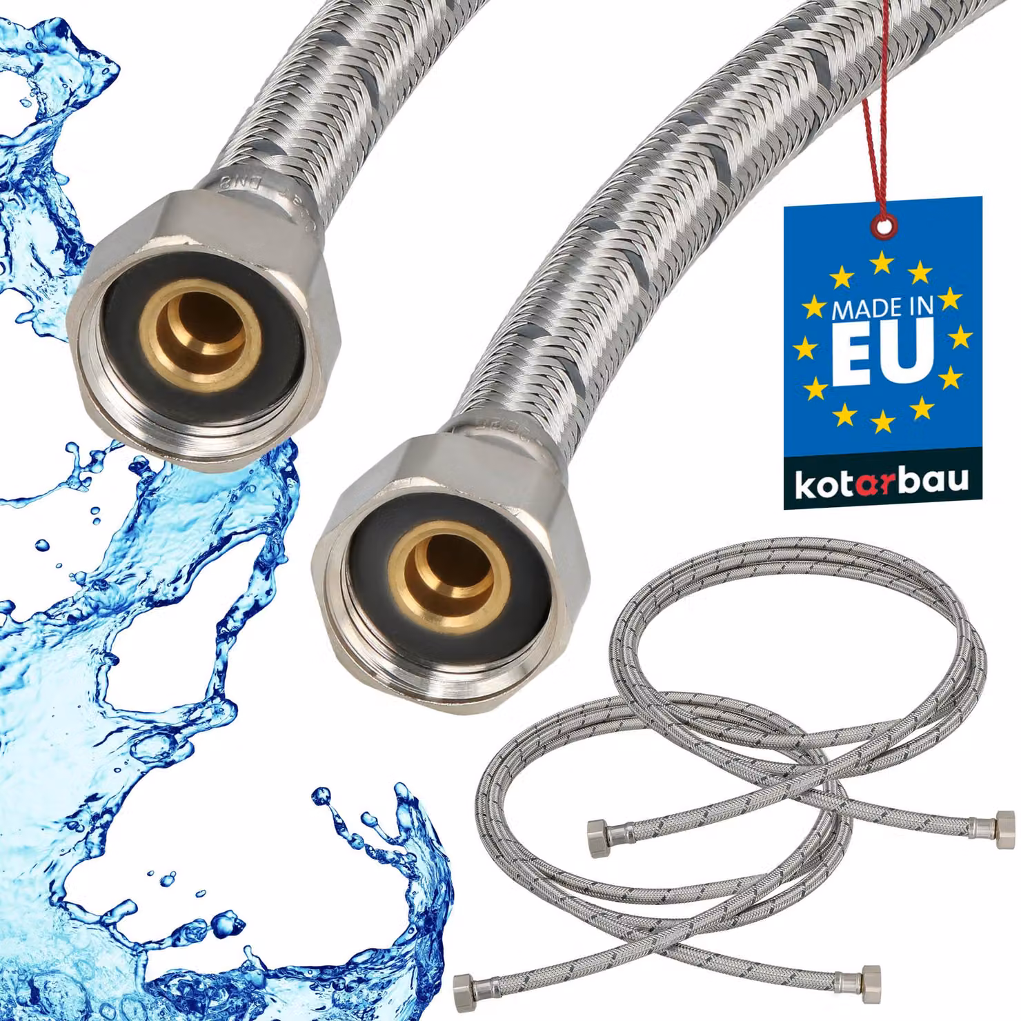 KOTARBAU® 2 Pezzi Tubo Flessibile per Rubinetto 1/2“ x 1/2“ Rivestito in Acciaio Inox 300 cm Tubo Flessibile per Rubinetto Cucina Argento
