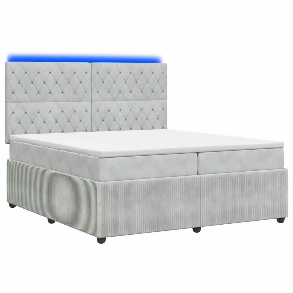 Letto Box Spring vidaXL con Materasso Ibrido Grigio e Bianco, Illuminazione LED e Porte USB, L/P: 200 x 200 cm – 2