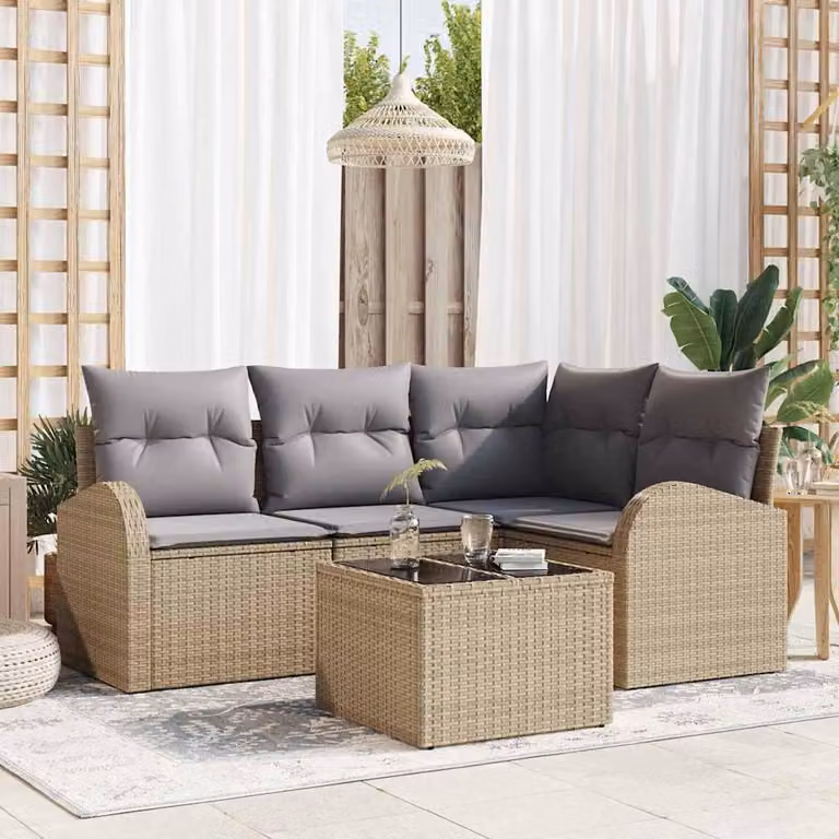 Maison Exclusive - Set Divano da Giardino 5 pcs Beige e grigio chiaro polyrattan