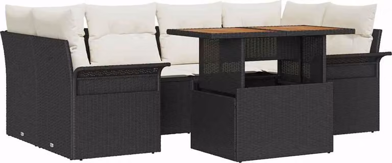 Set Divano da Giardino con archiviazione 7 pcs Nero Poly Rattan