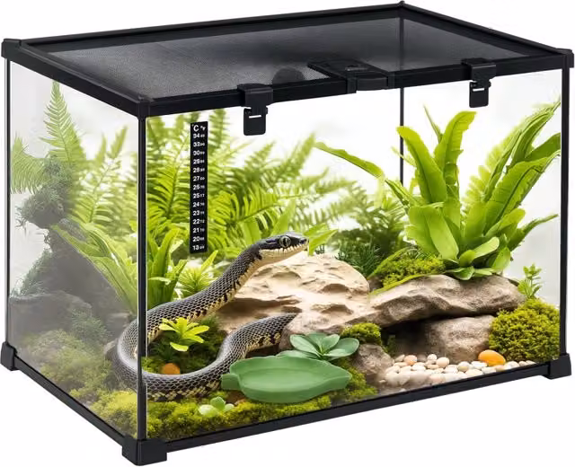 Terrario per Rettili Rialzato ¨C zephmum ¨C Vetro e Rete Metallica, Nero, 50x30x35 cm