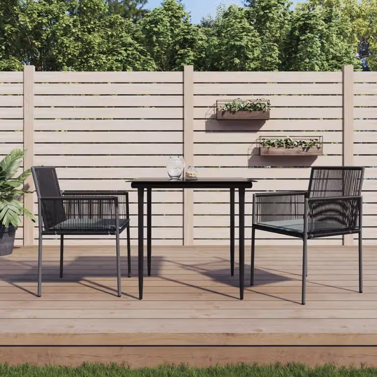 Set di 2 sedie da giardino vidaXL in polyrattan con cuscini neri, L: 54 cm, P: 60,5 cm, H: 83,5 cm