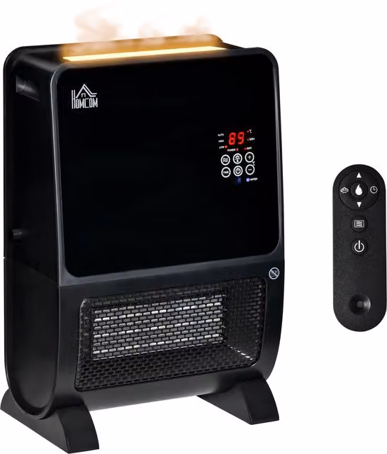 Stufa Elettrica 2 in 1 HOMCOM con Umidificatore, Luce LED a 3 Colori e Ultravioletti, Camino Elettrico con Timer e Telecomando, Nero – 1