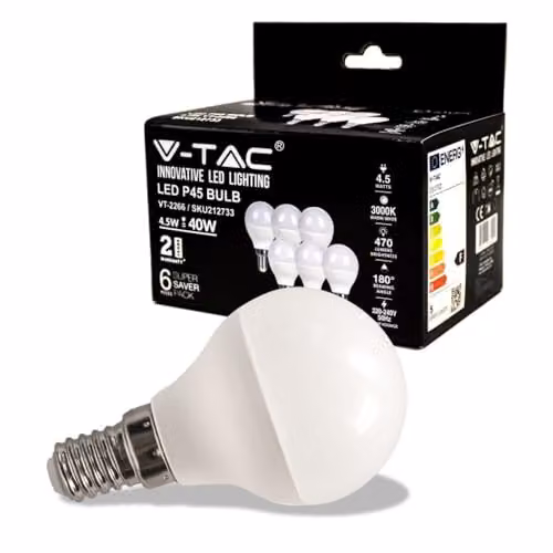 Lampadina LED E14 4,5W P45 3000K(Box 6 pezzi)