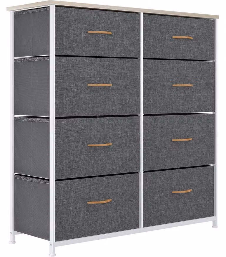Comodino con 8 cassetti, colore grigio, dimensioni 86 x 30 x 90 cm, armadio contenitore in tessuto