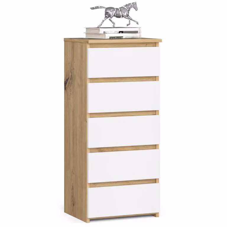 Comò CL5 40 cm Rovere Artisan Bianco con 5 Cassetti e Montaggio Fai da Te